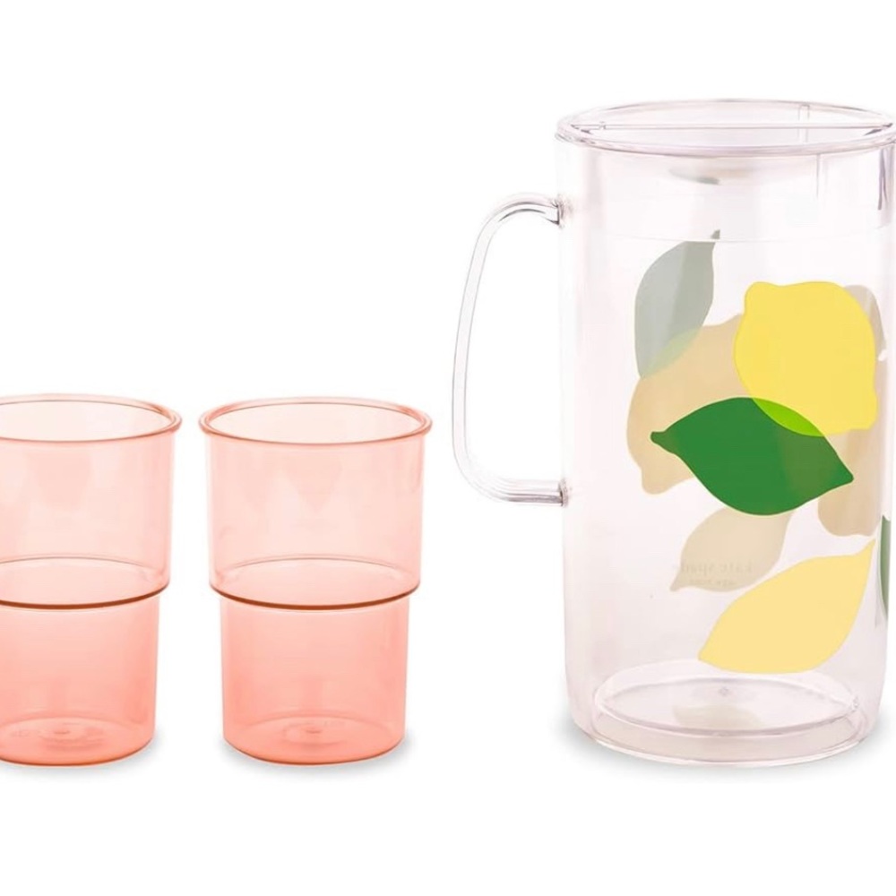 Kate Spade Lemon Pitcher 🍋 with Pink Glasses